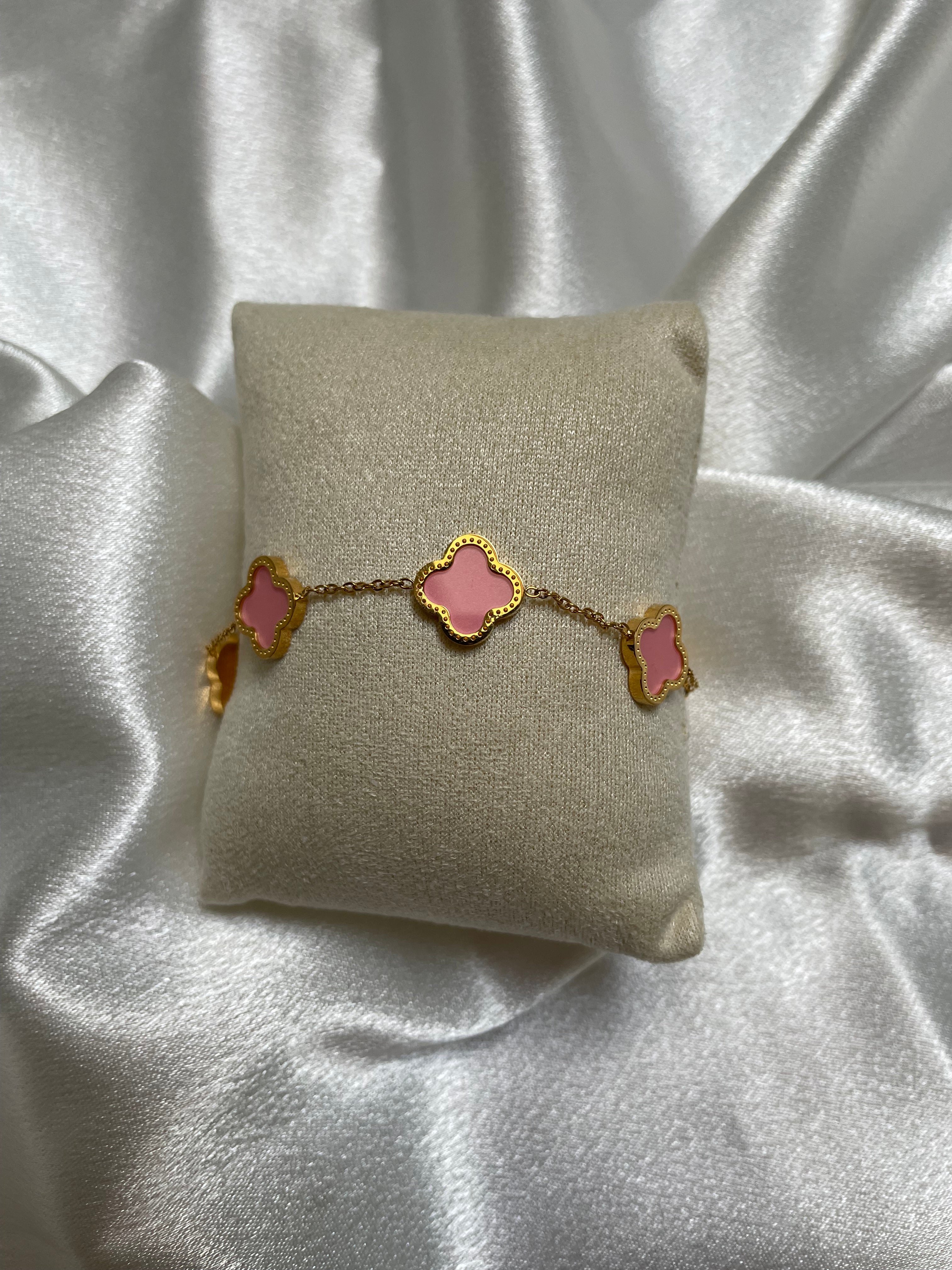Pink Clover Gold Bracelet